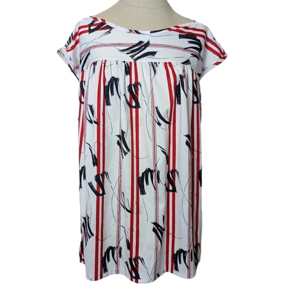 Vintage 70’s Top‎ Baby Doll Geometric Peasant Cap Sleeve Tiger Lily